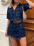 'Chara' Short Sleeve Top and Skort Denim Set - Celes Fashion